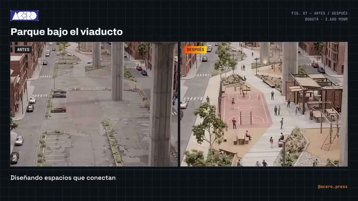 Lámina de presentación con el antes y el después de un proyecto